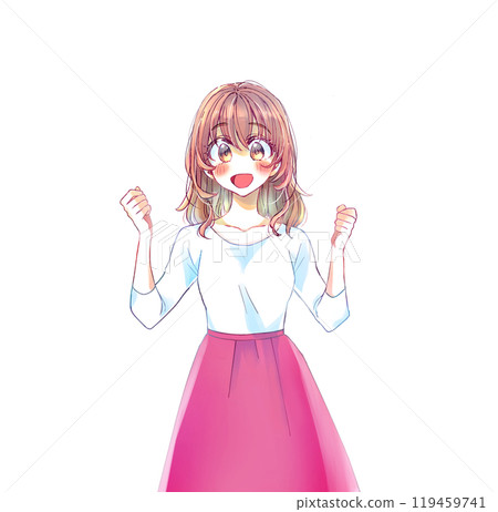 A woman with a bright expression making fists with both hands A woman with a bright expression making fists with both hands 119459741