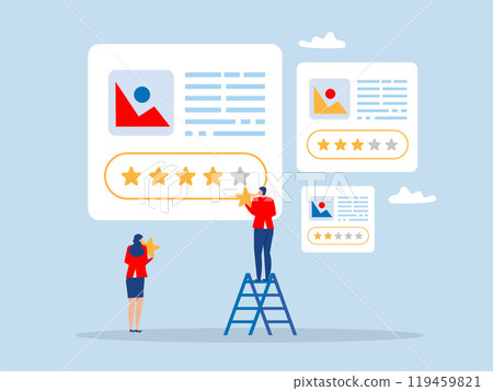 Customer feedback concept,business people use take star for Credit score or satisfaction measurement, feedback star rating vector illustration flat design Customer feedback concept,business people use take star for Credit score or satisfaction measurement, feedback star rating vector illustration flat design 119459821