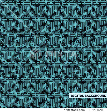 Vector seamless geometric striped pattern. Blue abstract digital technology background. System board - data network print 119460200