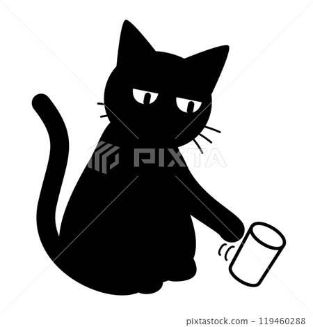 Illustration of a cat trying to knock over a cup 119460288