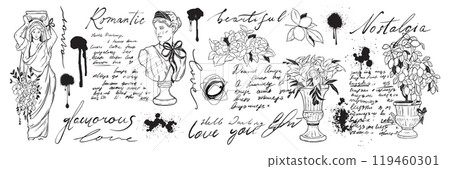 Handwriting love letter texture, Italian wedding invitation design, vintage ink romantic poetry note 119460301