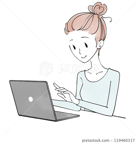 A woman who operates a computer with a smile 119460317