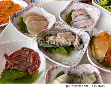Korean raw seafood. Abalone sashimi 119460880