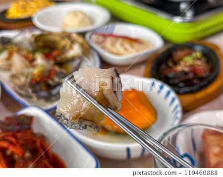 Korean raw seafood. Abalone sashimi 119460888