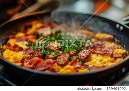 Close-Up of a Hearty Breakfast in the Pan Close-Up of a Hearty Breakfast in the Pan 119461092