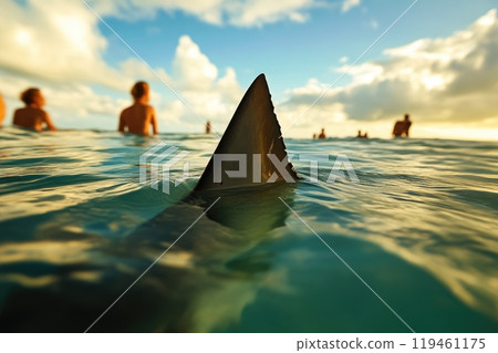 Close-Up View of Shark Fin and Waves 119461175
