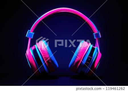 Stylish Neon Pink and Blue Headphones Design 119461262