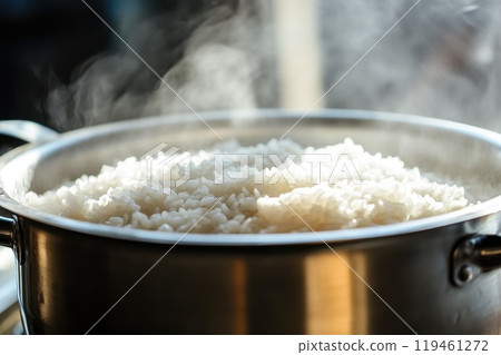 Texture of Rice as It Cooks in Water 119461272