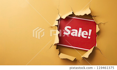 Torn paper with sale sign on red and yellow background 119461375