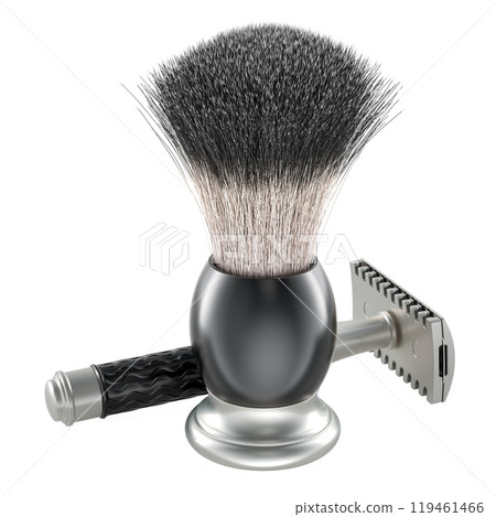 Adjustable Double Edge Safety Razor with Shaving Brush, 3D rendering 119461466