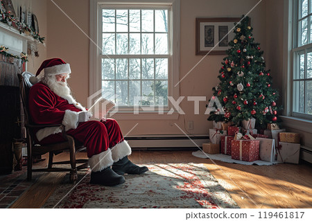 Santa Claus reads a wish list 119461817