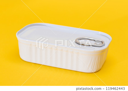 Tin Can on Yellow Background Tin Can on Yellow Background 119462443