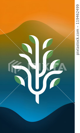 poster with a tree sign. Ecology design over orange and blue background, environmental illustration graphic. poster with a tree sign. Ecology design over orange and blue background, environmental illustration graphic. 119462499