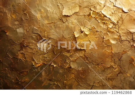 A painting of gold with a lot of texture and paint splatters A painting of gold with a lot of texture and paint splatters 119462868