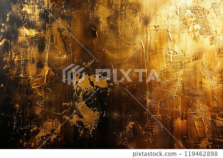 A painting of gold with a lot of texture and paint splatters A painting of gold with a lot of texture and paint splatters 119462898