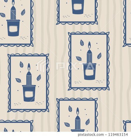 Candle in retro frame seamless pattern. Vintage endless background. repeat cover. Vector hand drawn illustration. 119463154
