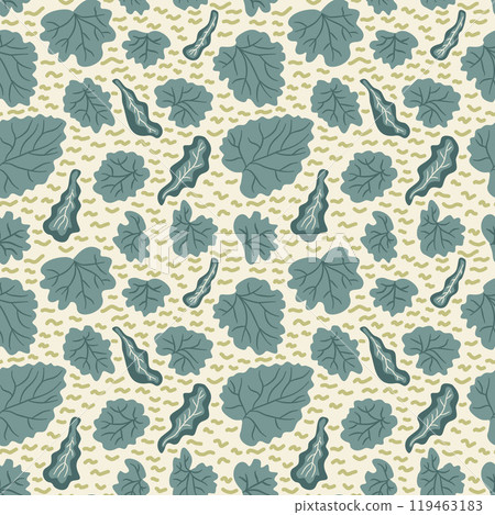Stylized leaves seamless pattern. Floral endless background. Surface pattern design plant motif. Vector hand drawn illustration. 119463183