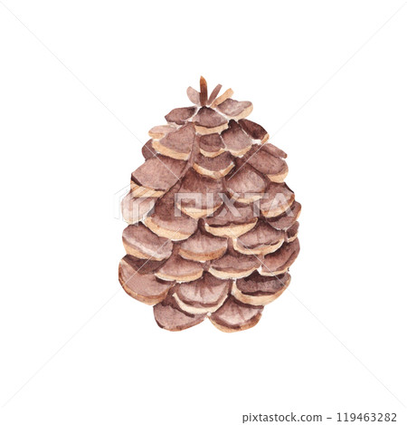 Forest Pine Cone. Watercolor Hand painted illustration isolated on a white background. Design Element for Christmas prints and decorations. Forest Pine Cone. Watercolor Hand painted illustration isolated on a white background. Design Element for Christmas prints and decorations. 119463282