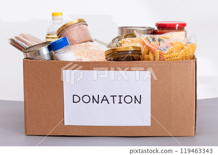 Donation Box of Free Food and Food Reserves 119463343