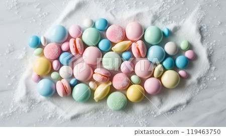 Sprinkled with pastel colored sugar candy. 119463750