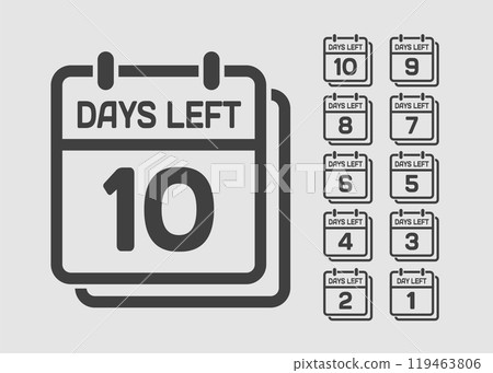 Countdown daily page calendar icon - 10 days left Countdown daily page calendar icon - 10 days left 119463806