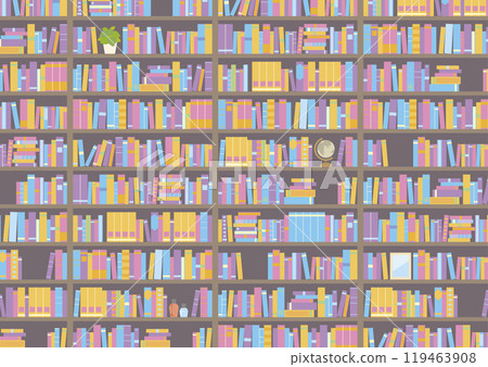 Background with many books lined up on a bookshelf (no line drawing) 119463908