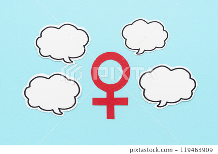 Female symbol and speech bubble Gender symbol Mark Symbol Female Woman ♀ Female symbol and speech bubble Gender symbol Mark Symbol Female Woman ♀ 119463909