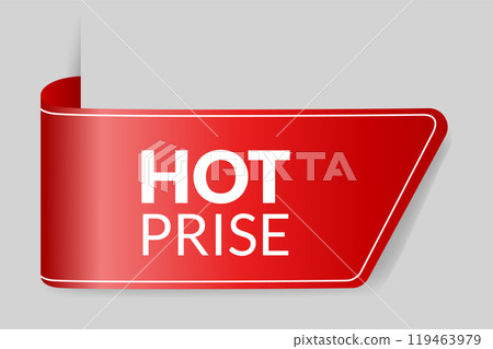 Corner or ribbons icon. Product red banner, price shopping tag. Promotion sale badge, special offer sticker. Discount and price offer concept. Vector sticker template 119463979