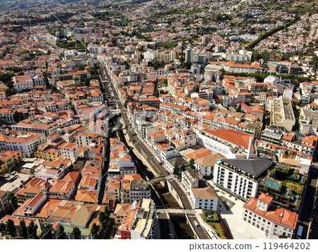Cityscape of Funchal on Madeira Island, roofs of houses, Portugal 119464202