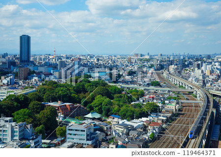 View of the Hokuriku Shinkansen and the cityscape towards The Tower Jujo from Hoku-Topia View of the Hokuriku Shinkansen and the cityscape towards The Tower Jujo from Hoku-Topia 119464371