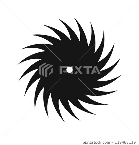 Fan, propeller, pinwheel toy or circular saw sign. Round swirl, spin, spiral icon. Flow, vortex, vertigo or tornado symbol isolated on white background. Vector graphic illustration 119465139