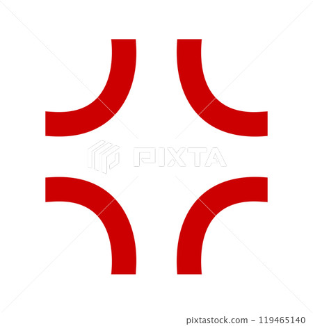 Red cross-popping veins symbol. Anger or irritation effect icon used in anime or manga style comics. Angry emotion cartoon sign isolated on white background. Manpu pictogram. Vector illustration 119465140