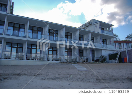 Built hotel on the Langeron beach in Odessa. Similar hotels are being built on the Langeron beach in Odessa, they block the view of the sea from the embankment. 119465329