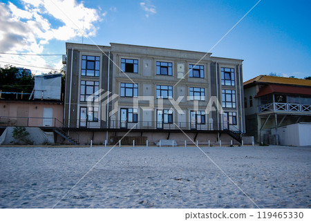 Built hotel on the Langeron beach in Odessa. Similar hotels are being built on the Langeron beach in Odessa, they block the view of the sea from the embankment. 119465330