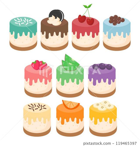 Cheesecake types, with fruits and cream Cheesecake types, with fruits and cream 119465397