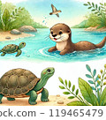 海龜和水獺在海裡游泳 119465479