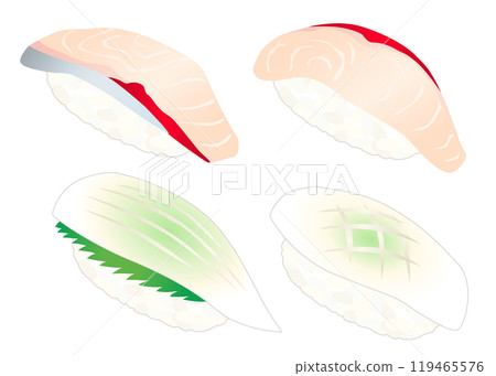 美味的鰤魚和魷魚握壽司的插圖 美味的鰤魚和魷魚握壽司的插圖 119465576