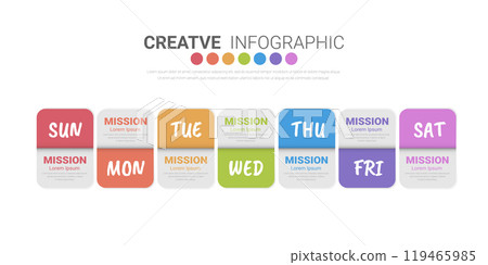 Timeline, Timeline business for 7 day, week, infographics design vector and Presentation can be used for Business concept with 7 options, steps or processes. Timeline, Timeline business for 7 day, week, infographics design vector and Presentation can be used for Business concept with 7 options, steps or processes. 119465985