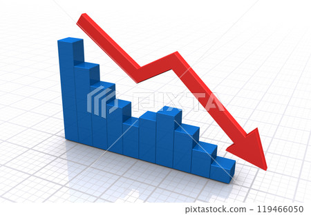 3D箭頭和長條圖下降,衰退 3D箭頭和長條圖下降,衰退 119466050