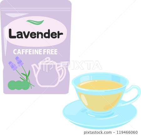 袋中的薰衣草茶和茶杯中的茶 袋中的薰衣草茶和茶杯中的茶 119466060
