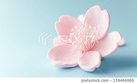 淺藍色背景上可愛的黏土狀櫻花花的 3D 插圖 淺藍色背景上可愛的黏土狀櫻花花的 3D 插圖 119466069