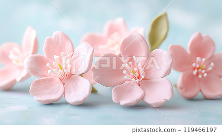 淺藍色背景上可愛的黏土狀櫻花花的 3D 插圖 淺藍色背景上可愛的黏土狀櫻花花的 3D 插圖 119466197