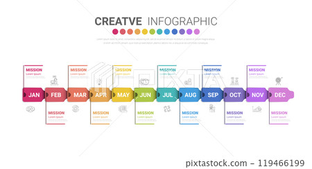 Infographics element design for all month, 12 months, can be used for Business workflow, process diagram, flow chart. Infographics element design for all month, 12 months, can be used for Business workflow, process diagram, flow chart. 119466199
