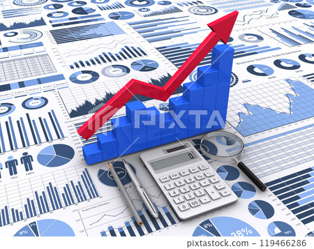 上升3D箭頭和長條圖及商業玩具 119466286