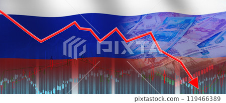 Russian financial crisis on economic graph, economic collapse. Financial fall of the Russian economy on financial graph Russian financial crisis on economic graph, economic collapse. Financial fall of the Russian economy on financial graph 119466389
