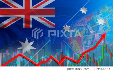 Growth of Australia economy on the financial graph. Australian financial growth concept, economic recovery Growth of Australia economy on the financial graph. Australian financial growth concept, economic recovery 119466483