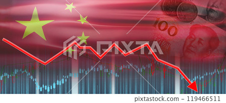 China financial crisis on economic graph, economic collapse. Financial fall of the Chinese economy on financial graph 119466511