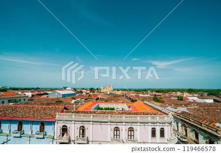 Beautiful panoramic view of Granada Cathedral from La Merced Church. Landscape view of the city of Granada from the La Merced viewpoint Beautiful panoramic view of Granada Cathedral from La Merced Church. Landscape view of the city of Granada from the La Merced viewpoint 119466578