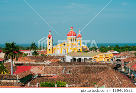 Beautiful colonial cathedral of Granada seen from the viewpoint of the La Merced church 119466581