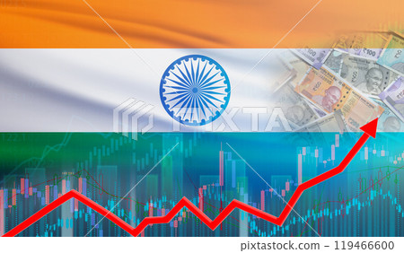 Growth of India economy on the financial graph. India financial growth concept, economic recovery Growth of India economy on the financial graph. India financial growth concept, economic recovery 119466600